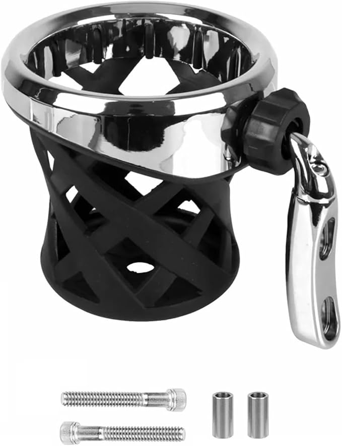 Motorcycle Cup Holder Drink Handlebar Cup Holder for Harley Dyna Sportster XL 883 1200 Softail Fat Boy Touring Road King Electra Street Tour Glide (Silver)