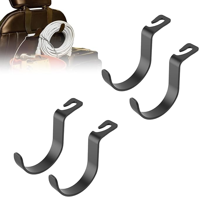 XL Headrest Hooks for Car, Heavy-Duty Car Seat Hooks for Backseat Purses, Bags & Groceries, Universal Headrest Organizer, Hard Hat Hanger for Truck, 4Pack
