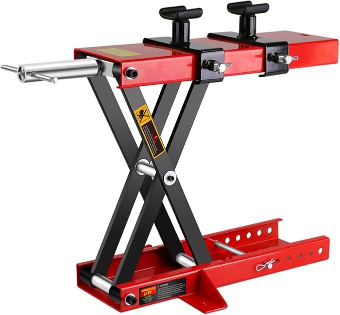 Motorcycle Scissor Lift Jack 1100LBS, Heavy Duty Bike Lift with Safety Lock Pin & Non-Slip Saddle, 3.7"-18.7" Lift Range for Cruisers, ATVs, Dirt Bikes - Compact & Stable Garage Repair Tool