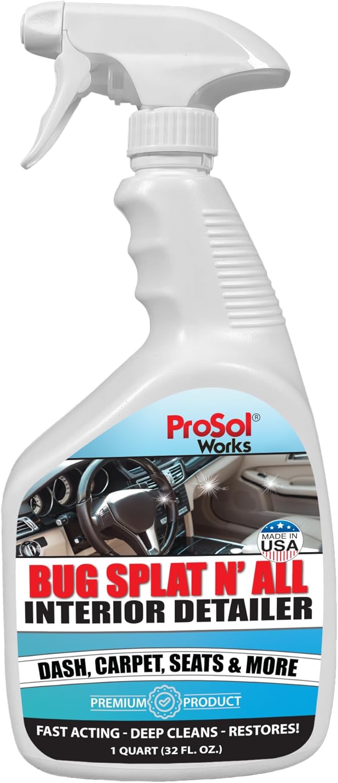 Bug Splat N' All Interior Detailer 32 fl oz - All Purpose Cleaner for Seat, Dash, Wood, Glass & More - Quick Detailer Spray Effective on Oil, Dirt, Grime & Debris - Safe on All Surfaces