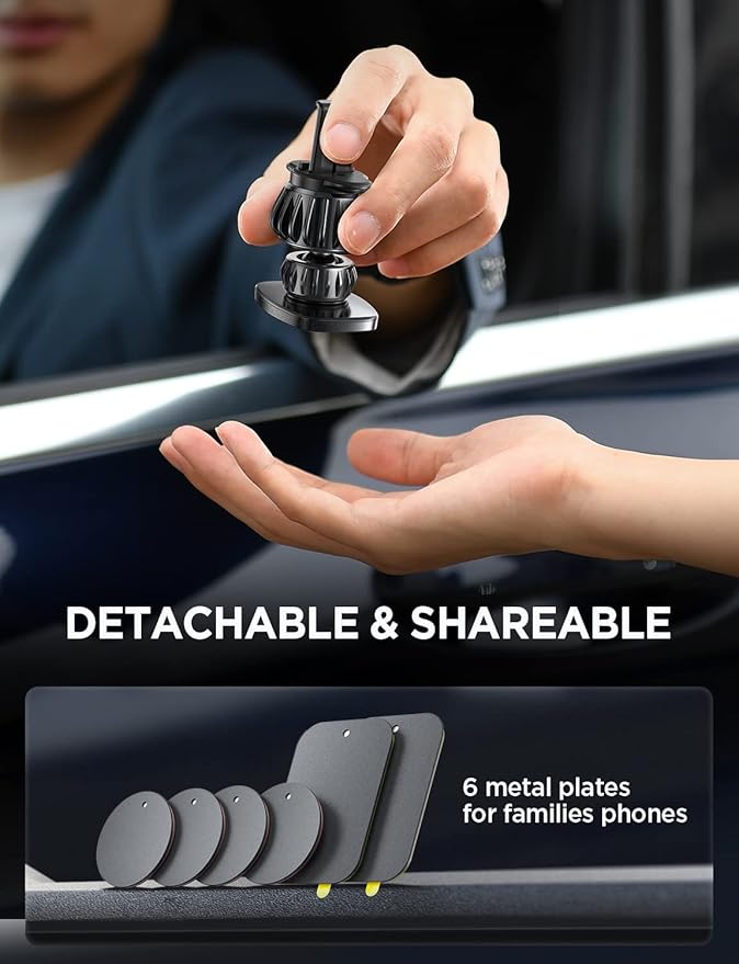 LISEN 2 Pack Magnetic Phone Holder for Your Car - 6 Military Magnets Vent Cell Phone Mount (Silver)