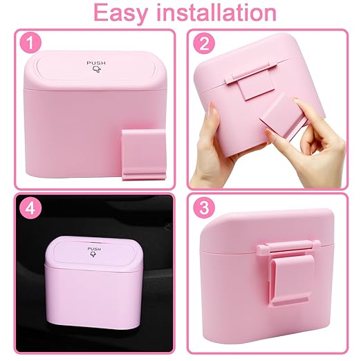 Car Trash Can Bin with Lid - Universal Vehicle Mini Leakproof Garbage Can Bin with 20pcs Trash Bags Can Organizer Storage for Front Back Seat Accessories for Auto Office Bedroom Home(Pink)