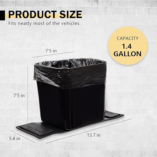 Car Trash Can – Leakproof 1.4 Gallon Compact Garbage Bin with Stability Flap & Anti-Slip Base | Portable Trash Holder for Cars, Trucks, SUVs, Minivans – Includes Trash Bags (Black, Large)