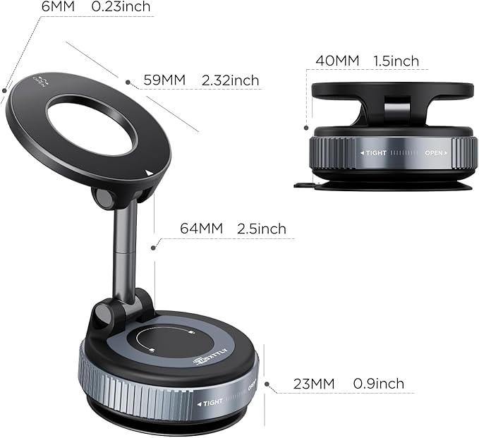 Car Phone Holder for Magsafe, Vacuum Suction Cup Magnetic Phone Mount, 360° Adjustable Phone MagMount for Car/Ceramic Tile/Gym/Mirror, Load up to 1kg, Magnetic Force ≥14N（Black）