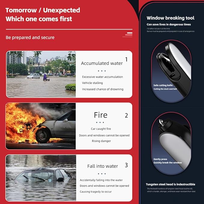 Car Safety Emergency Tool, 2-in-1 Seat Belt Cutter and Window Breaker, Black（2 Pieces）