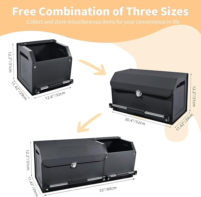 Car Trunk Organizer, Leather Trunk Organizer for SUV with Lid and Sturdy Handle Collapsible Adjustable Storage (Black, 33 x 11.4 x 12.2in)