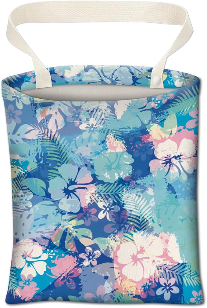 Car Trash Can, Cute Car Trash Bag, Hanging Car Organizer and Storage Bag, Trash Bin for Car Accessories, Vehicle, Travelling, Camping Tropical Hawaiian flowers