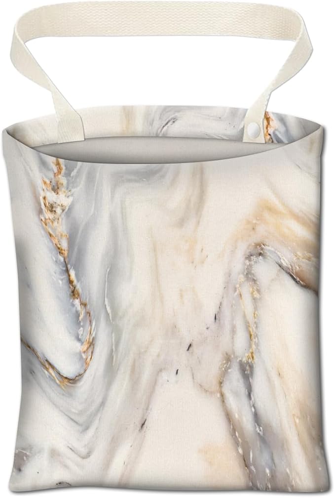 Car Trash Can, Cute Car Trash Bag, Hanging Car Organizer and Storage Bag, Trash Bin for Car Accessories, Vehicle, Travelling, Camping Luxury White Marble