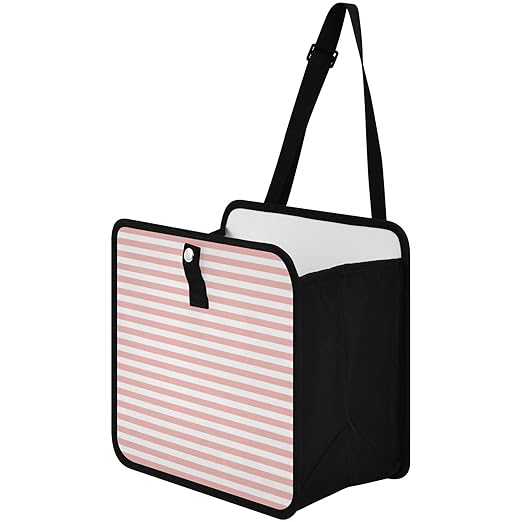 Pink and White Stripes Car Trash Can Foldable Hanging Waterproof Small Automotive Garbage Cans Trash Bin Storage Bag Car Dustbin Organizer Accessories Small 8.66x8.66x5.9