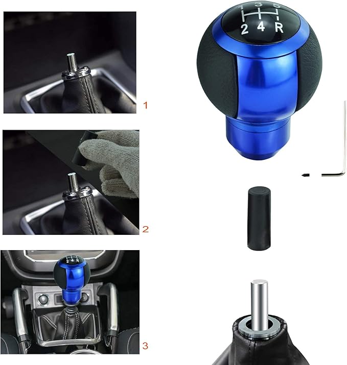 Lunsom Car Shifter Knob 5 Speed Gear Stick Head, Leather Ball Gear Shifting Knob Short Shift Lever Handle Head Fit Most Manual Transmission (Blue)