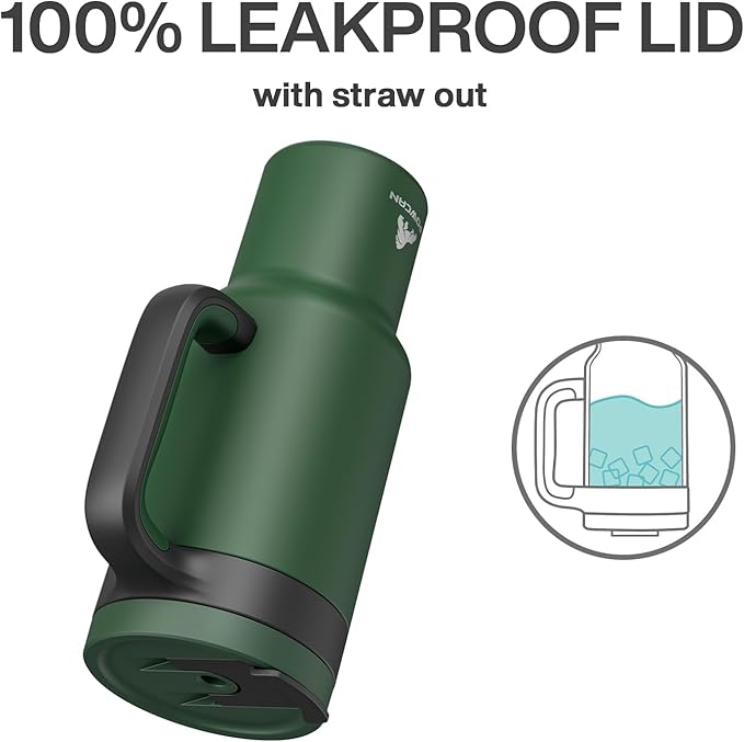 POWCAN 40 oz Tumbler with Handle, 2-in-1 Straw and Sip Lid, Leakproof, Dishwasher Safe, Insulated Stainless Steel Travel Coffee Mug, Keeps Cold for 34 Hours, Fits in Car Cup Holder (Forest)