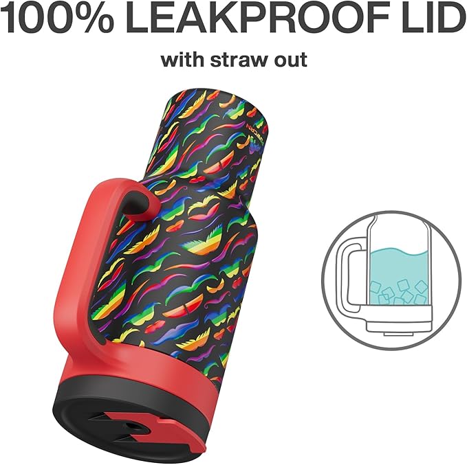 POWCAN 40 oz Tumbler with Handle, 2-in-1 Straw and Sip Lid, Leakproof, Dishwasher Safe, Insulated Stainless Steel Travel Coffee Mug, Keeps Cold for 34 Hours, Fits in Car Cup Holder (Rainbow Whiskers)