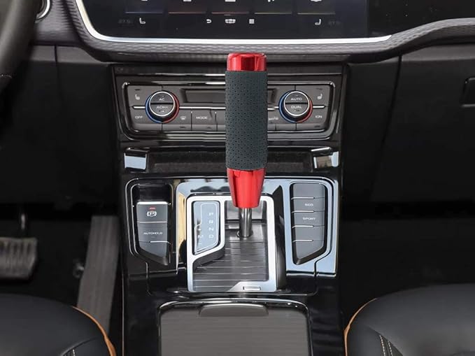 Lunsom 5" Heavy Gear Shifter Stick Knob Replacement Leather Covered Shift Lever Grip Handle Fit Most Manual Auto Cars (Black Red)