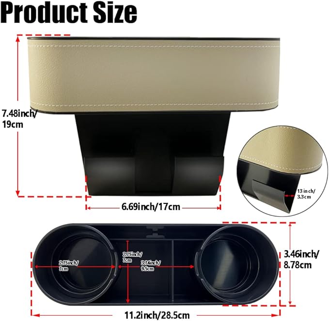 Car Cup Holder Expander Organizer,Multifunctional Cup Drink Holders with PU Leather Cover,Side Insert Center Console Seat Gap Filler Storage Box for Mug Bottle CellPhones Keys Coffee Coasters Cards