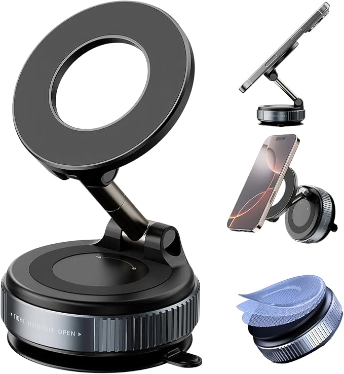 UPTOWN 2026 Nano Gel Ultra Magnetic Phone Holder for car - 360° Adjustable magsafe car Mount with Vacuum Suction, Strong Grip Phone Holders for Your Car, Compatible with iPhone 17 pro max 16 15 14