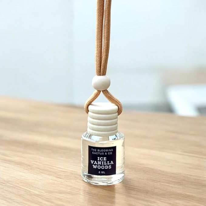 Car Air Hanging Fragrance Oil 2 Pack, Auto Freshener, Essential Oil Diffuser for Cars, Long Lasting Aroma Women Gift, Made in USA, Odors Eliminator, Interior Decor | ICED VANILLA WOODS - 8 ML