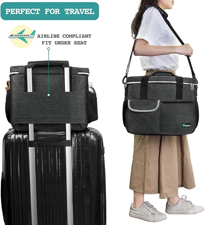 PetAmi Dog Travel Organizer with Food Container and Bowls, Weekend Camping Accessories - Charcoal, Medium