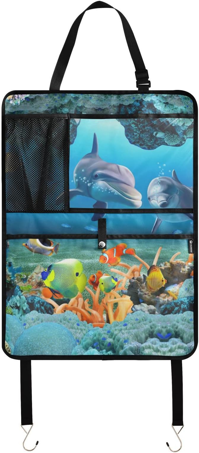 2 Pack Backseat Car Organizer with Storage Pockets Seat Back Organizers for Kids Kick Mats Backseat Protector Automotive Seabed Animal