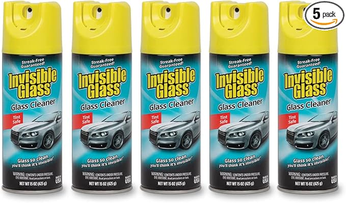Invisible Glass 91163-5PK Premium Aerosol Glass Cleaner Spray for Car Windshields and Windows, Automotive and Home Window Cleaner, Streak-Free, Ammonia-Free, Tint-Safe – 15 oz (Pack of 5)