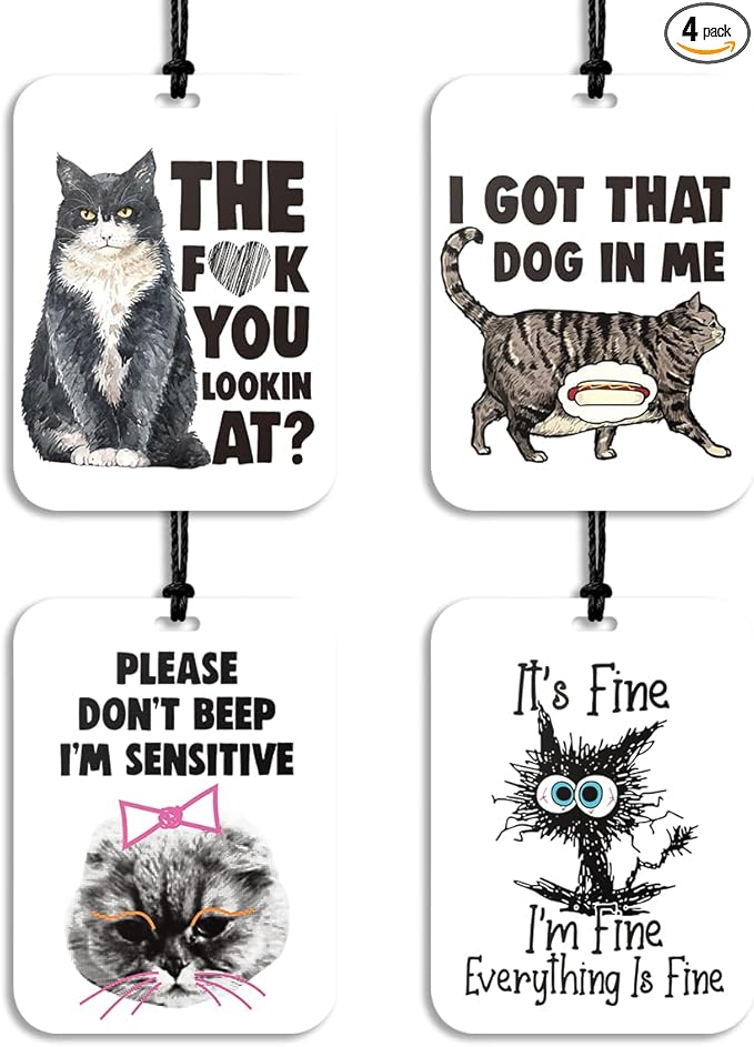 4Pcs Funny Cat Car Air Freshener Hanging Car Accessories Gifts for Women Men Cat Lovers Cute Air Freshener for Interior Car Mirror Home Wardrobe Decor