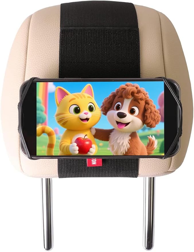 Silicone Car Phone Holder, Adjustable Phone Mount Holders for Your Car Headrest Compatible with iPhone 17 16 15 14 13 Pro Max and other 3.5 - 7 Inch Cell Phones Mount for Kids in Back Seats - Black