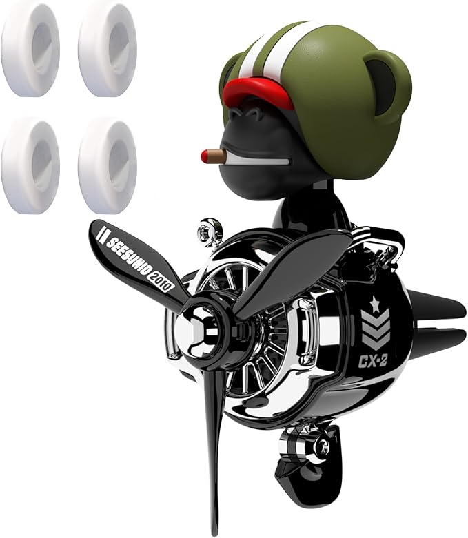 Pilot Car Air Freshener, Cute Orangutan Car Vent Clip Air Freshener Automotive Air Outlet Fan Diffuser, Automotive Interiors Vent Decoration (Shake Head Style - Green)