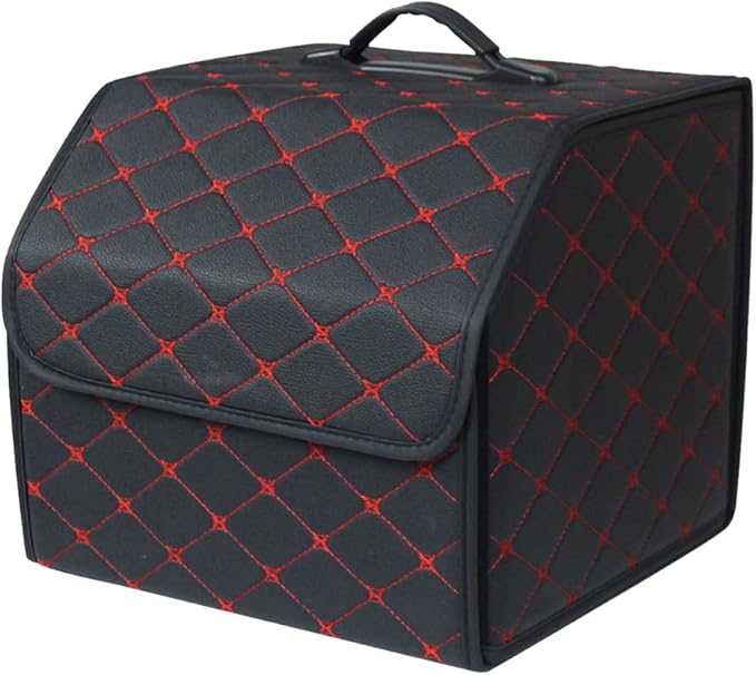 Ergocar Car Trunk Organizer Luxury Foldable Car Boot Tidy Storage Box Waterproof PU Car Boot Storage Organiser for Car/SUV/Truck/Auto (Black Red-S)