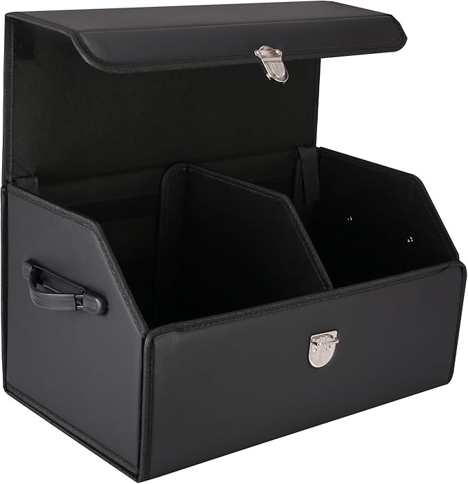 Trunk Organizer for Car, SUV Trunk Organizer Leather Storage, Cargo Box-Automotive Consoles Organizers-Multi-Compartment Adjustable Auto Grocery Home Storage Box