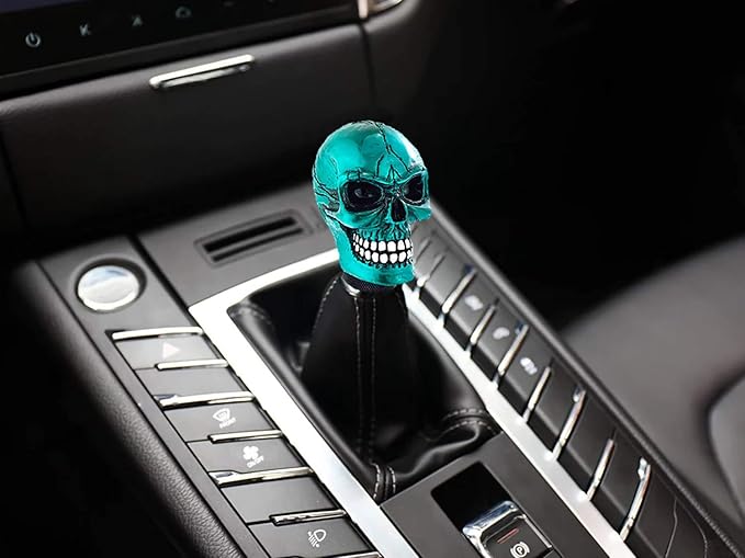 Lunsom Skull Gear Stick Shifter Knob, Resin Gear Shift Head Shifting Stick Handle Car Transmission Fit Automatic Manual Vehicle (Cyan)