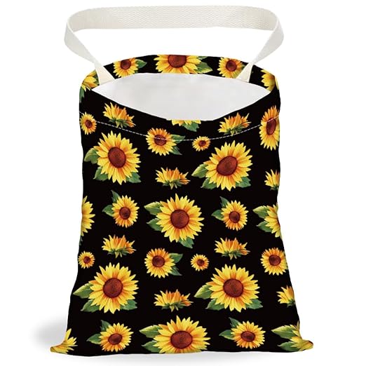 Sunflower Print Car Trash Bag Hanging Garbage Bag with Snap Buttons Car-Back Seat Trash Storage Portable Dustbin for Car Interior Accessories Travel Camping
