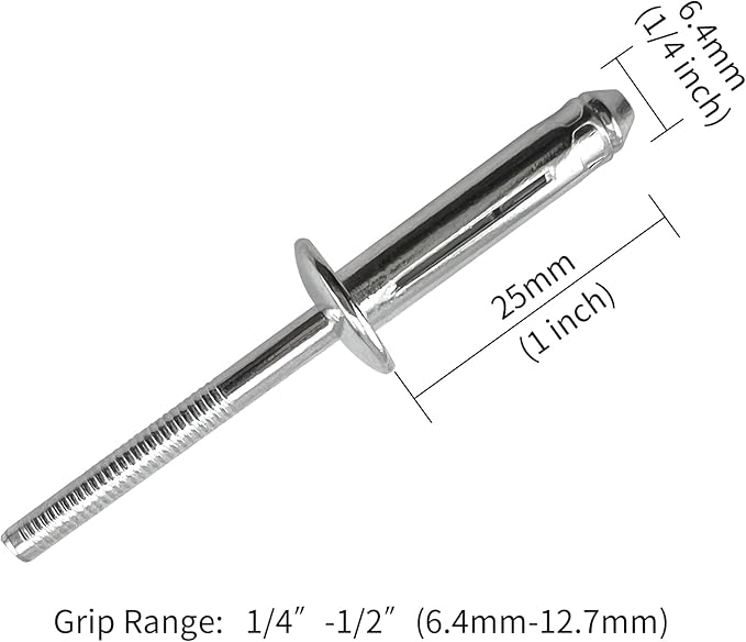 1/4" x 1" Tri-Fold Rivets Assortment - 30Pcs,Silver Tri-fold Exploding Pop Rivets Solid Aluminum Tri Grip Rivets Bulb Style Rivets for Kayak Marine Boat