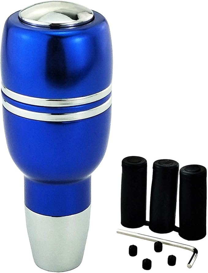 Lunsom Weighted Shifter, Leather Aluminum Alloy Long Shift Knob Stick Handle Shifting Lever Head Gear Knob Fit for Most Manual Transmission Vehicles (Blue)