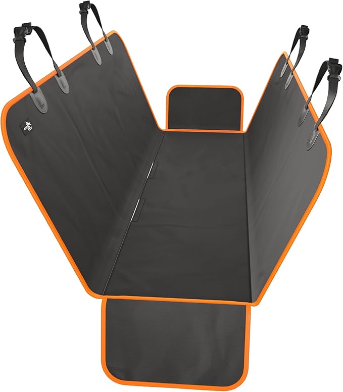 Active Pets XL Waterproof Hammock Large Car Seat Cover, Fits SUVs Trucks Big Sedans, Secure Convertible Travel Bed Protects Backseat Cargo from Dog Puppy Pet Water Food Drool Urine, Black Orange Trim
