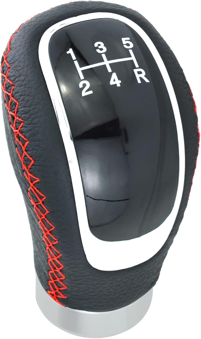 Lunsom Gear Shift Shifter Knobs, 6 Speed Leather Shift Knob Manual Car Shift Handle Knob Lever Stick Shift Handle Accessories Fit Most Vehicle (Red Suture)