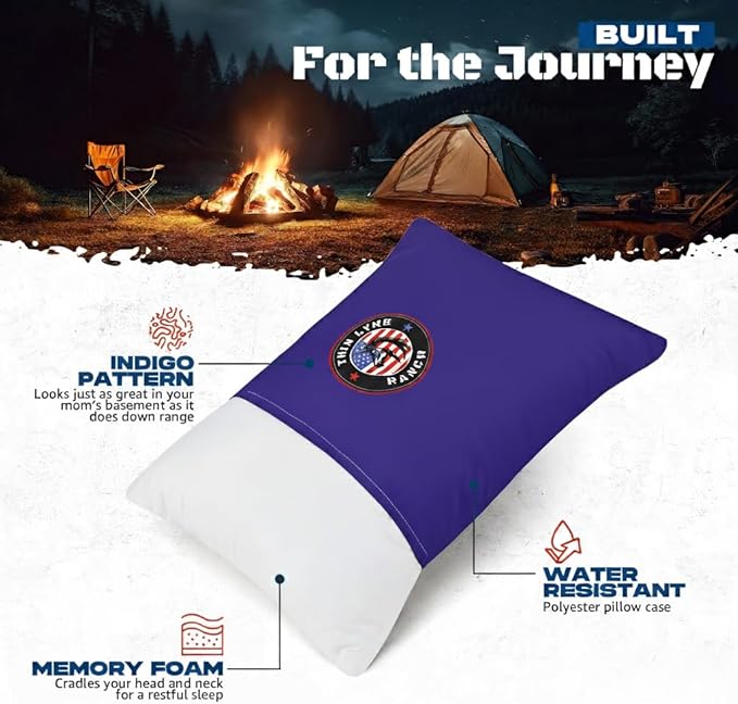 Therapeutic Camping Travel Pillow – Shredded Small Memory Foam Pillow for Deployments, Airplanes, and Car Trips – Ideal Size for Sleeping, Backpacking, Portable Camp Gear - Blurple Color