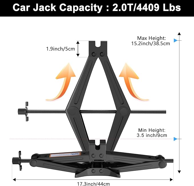 IMAYCC Scissor Lift Jack, Compact Car Jack Kit for Auto SUV, RV, MPV with Smart Ratchet Design, Heavy Duty Tire Changing Kit Lifting 2 Ton (4409 lbs) Tire Jack.
