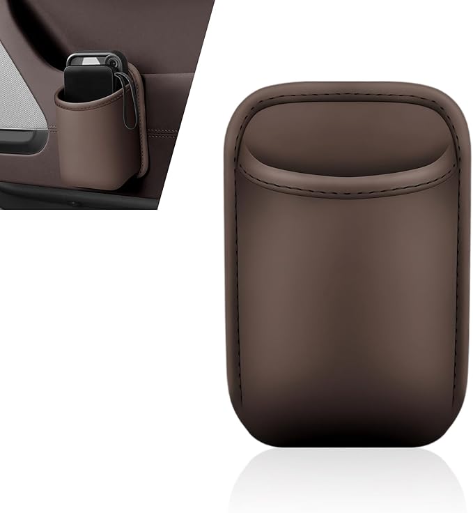 Car Door Cup Holder, Leather Backseat Cup Holder for Car, Multifunctional Clip On Storage Box for Beverage Phones Keys Snacks, Universal Storage Organizer Accessory (Brown)