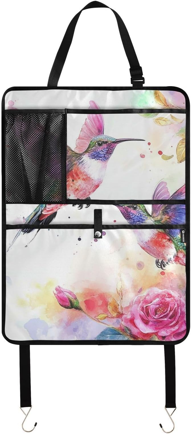 Watercolor Red Hummingbird 1 Pack Backseat Car Organizer with Storage Pockets Seat Back Organizers for Kids Kick Mats Backseat Protector Automotive