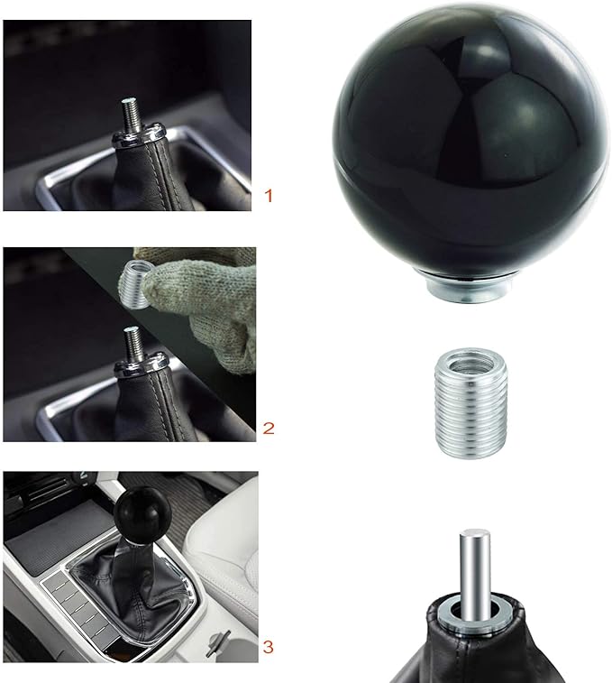 Lunsom Round Shift Knob, 8 Billiard Gear Shifter Lever Head Shift Ball Car Stick Handle Fit Most Automatic Manual Transmission Vehicle (M8x1.25, Black)