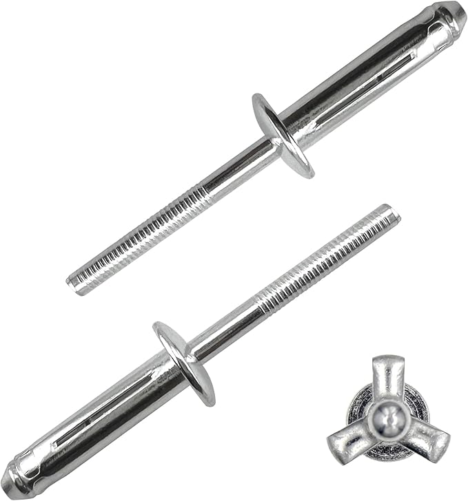 1/4" x 1" Tri-Fold Rivets Assortment - 30Pcs,Silver Tri-fold Exploding Pop Rivets Solid Aluminum Tri Grip Rivets Bulb Style Rivets for Kayak Marine Boat