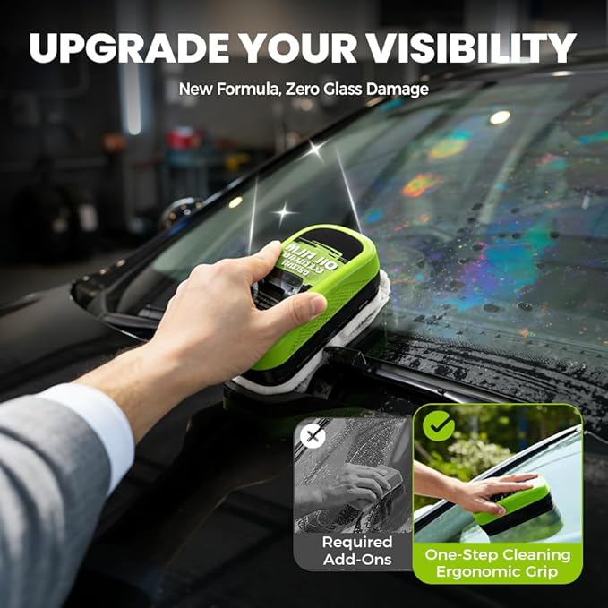 [2 Set] Automotive Oil Film Cleaning Brush with 60ML Cleaning Liquid, Glass Cleaning Wipe Board Windshield Cleaner Car Glass Oil Film Cleaner for Windshield Improves Clarity & Visibility (Green)