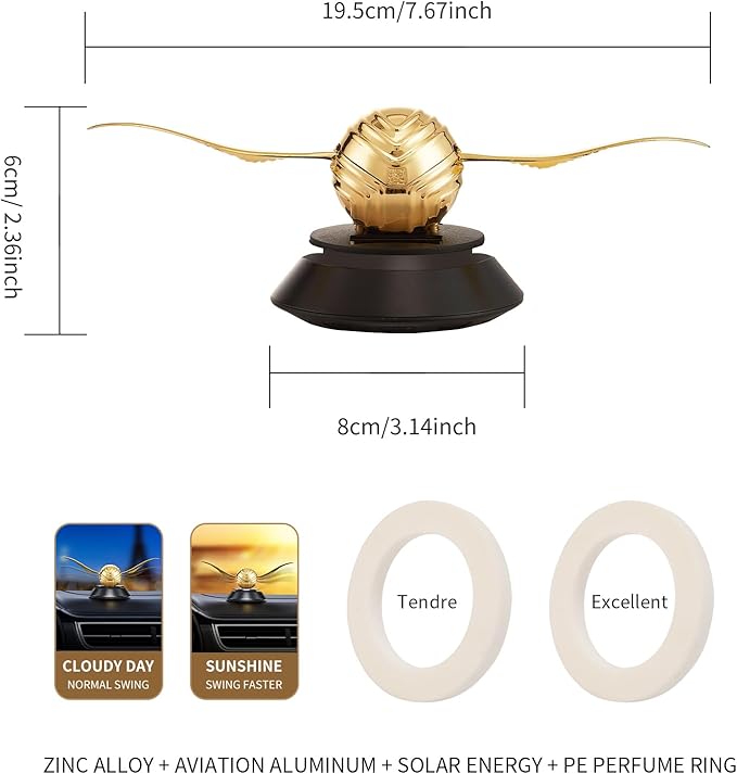 MAJESTY`S SECRET PHEROMAX Solar Car Air Freshener Diffuser, Odor Eliminator for Vehicle Scenting Device, Long Lasting Scent for Auto, Automotive Accessories Interior Scent Diffuser (gold)