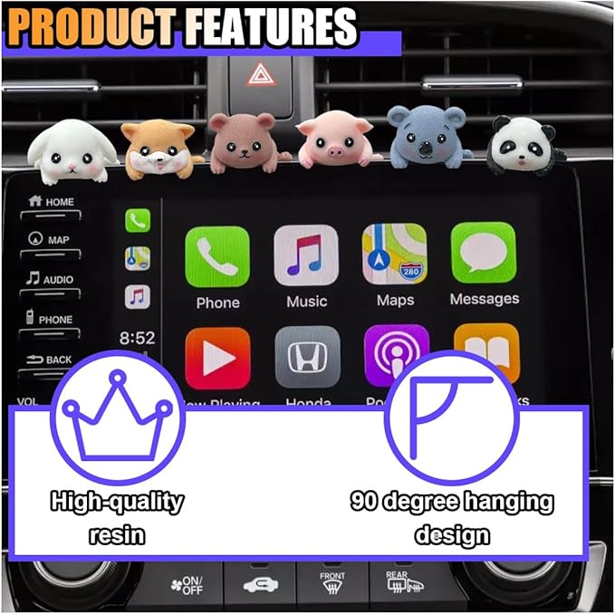 6PCS Car Navigator Screen Ornaments, Dashboard Ornaments, Funny Car Display Decoration, Interior Decors Ornament Accessories for Women Funny Gifts (Climbing Animals)