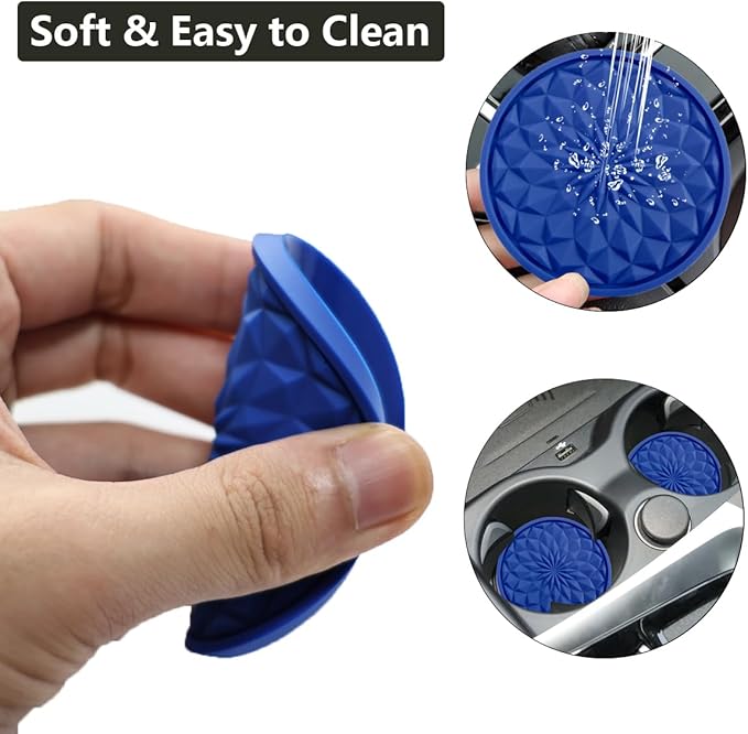 Car Cup Coaster, Universal Automotive Waterproof Non-Slip Cup Holders Sift-Proof Spill Holder Car Interior Accessories 4 Pack Dark Blue
