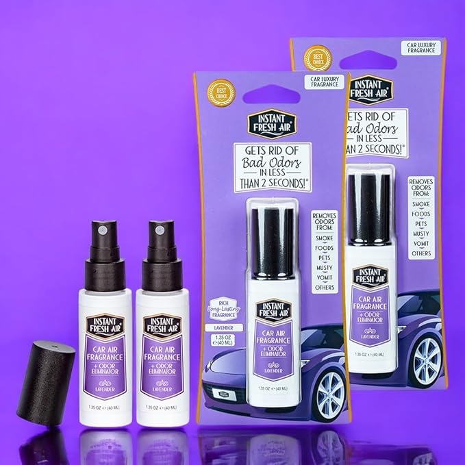 2-Pack: Dual-Action CAR AIR Freshener Lavender - Instantly Eliminates Odors from Smoke, Food, Pets, Must and more in 2 Seconds, For Commuters, Pet Owners, Rideshare Drivers,1.35 Oz - INSTANT FRESH AIR