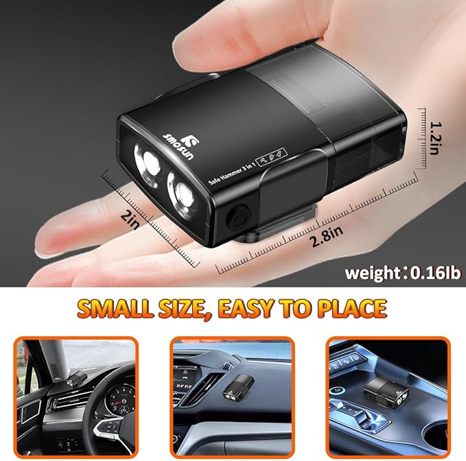 Upgraded Safe Hammer Glass Breaker Under Water, 3 in 1 Car Hammer Seatbelt Cutter Window Breaker Emergency Escape Tool, with Flashlight, Glass Breaker for New Cars (Black 2PCS)