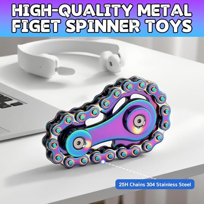 Metal Bike Chain Gear Fidget Spinner for Adults Kids, Sprocket Fidgets Chain Toys,EDC Novelty Stress Relief Toys, Cool Birthday Present for Boy Man