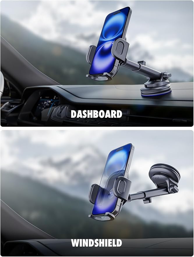 Bracketron TripGrip 2.0 Phone Holders for Your Car – Telescopic 3.5″–6.5″ Arm, Suction Cup with Lock-Lever, 360° Rotation - Support for Dashboard & Windshield Mount