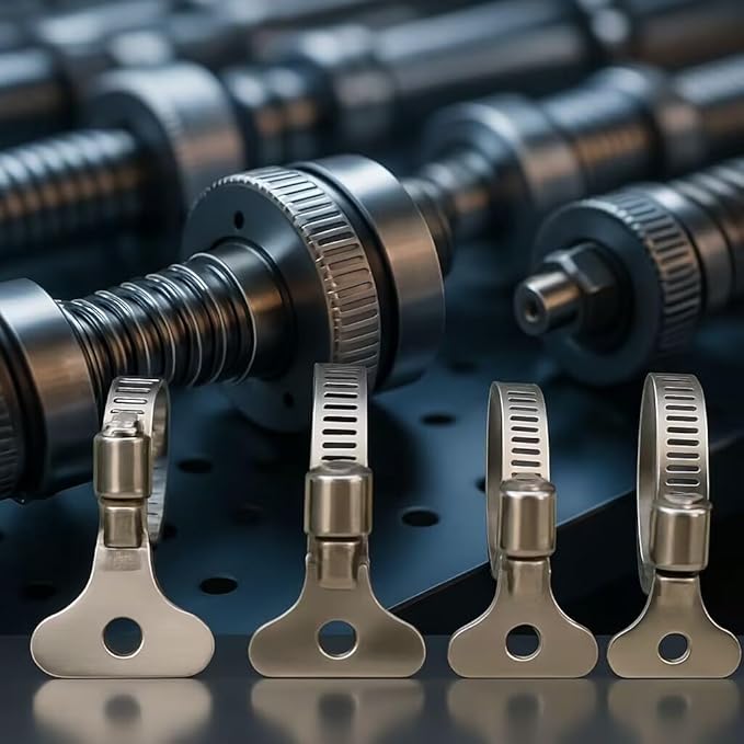 10-Piece Set of 304 Stainless Steel Hose Clamps, Adjustable Spiral Hose Clamps, Key type hose clamps for Plumbing, Automotive, Mechanical and More Applications.(Size:16-25mm【5/8"-1"】)