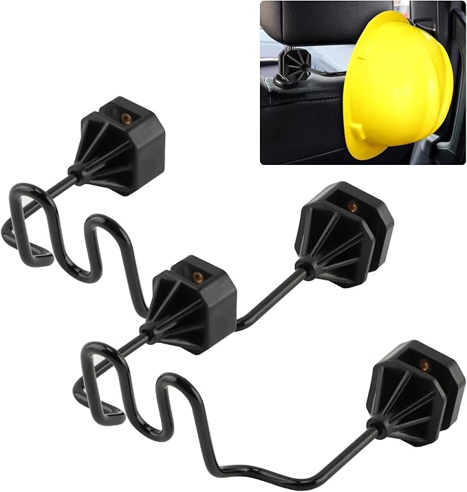 2-Piece Hard Hat Holder for Truck Seat & Car Back, Heavy Duty Dual Hook Organizer for Hats, Safety Vests, & Gear - Perfect for Construction Workers, Commuters, & Work Truck Accessories